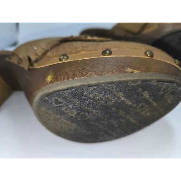 Vintage Y2K 90s L.E.I. Studded Chunky Platform Clog Heels Brown Faux Suede Sz 10 - Picture 8 of 8